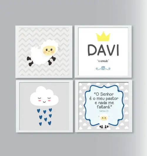 Quadros Bebê Ovelha Nuvem Nome Personalizado