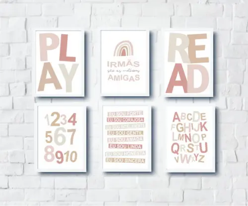 Quadros Decoração Infantil Irmãs Arco Íris Alfabeto Números