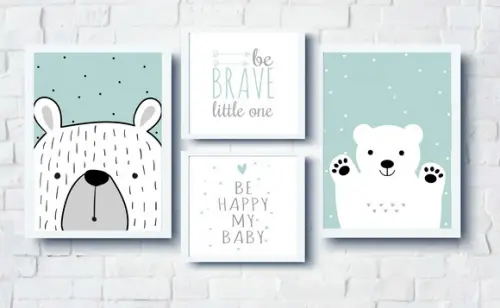Quadros Escandinavo Infantil Ursos Be Happy e Be Brave