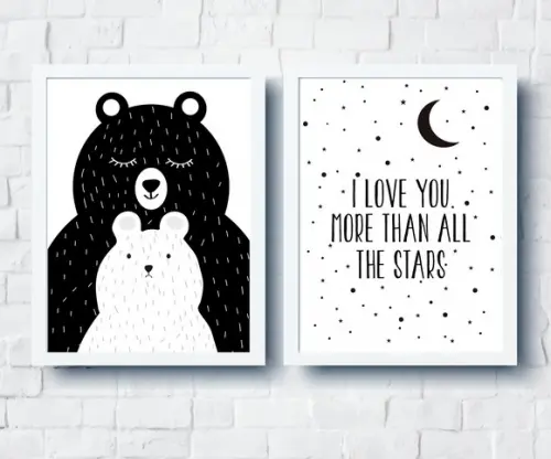 Quadros Escandinavo Mamãe Urso e I love You