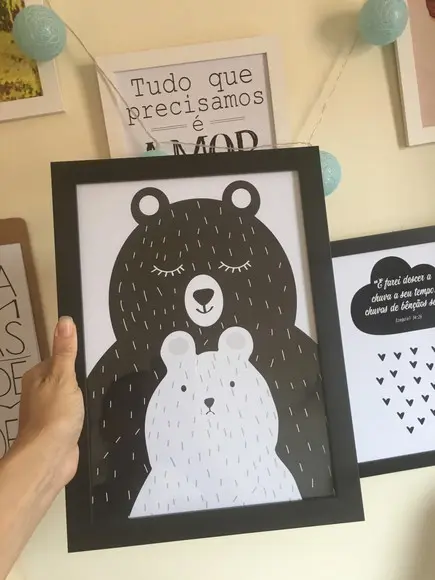 Quadros Escandinavo Mamãe Urso e I love You