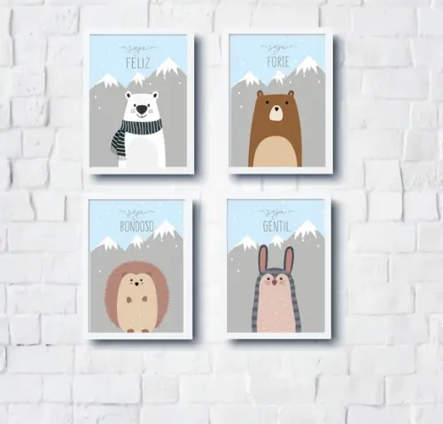 Quadros Infantil Animais Montanhas Seja