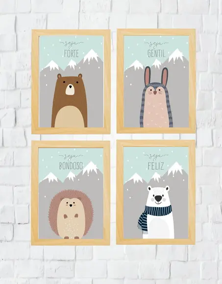 Quadros Infantil Animais Montanhas Seja Gentil A4