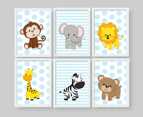 Quadros Infantil Animais Safari Baby- A4