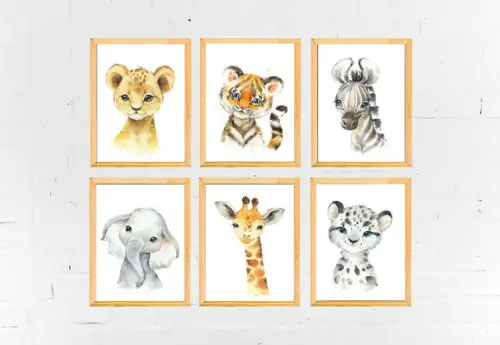 Quadros Infantil Animais Safari Baby A4