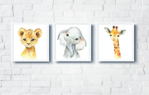 Quadros Infantil Animais Safari Aquarela