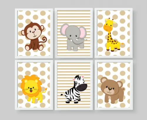Quadros Infantil Animais Safari Baby- A4