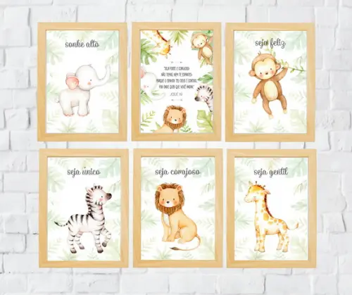 Quadros Infantil Animais Safari/ Zoo Aquarela