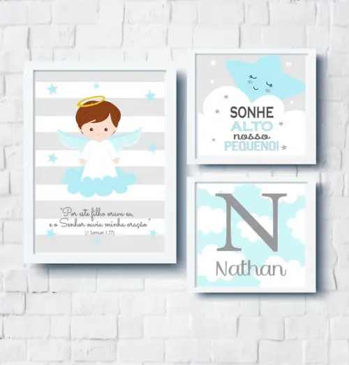 Quadros Infantil Anjo da Guarda e Nome Personalizado