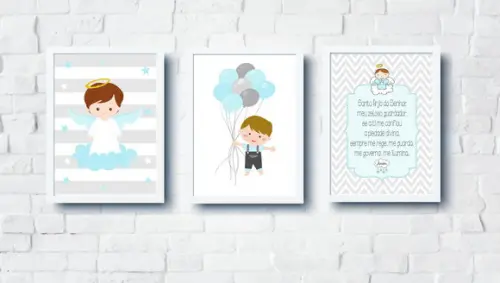 Quadros Infantil Anjo Oração Menino Balões A4