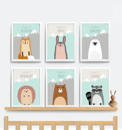 Quadros infantil Baby Animais Montanhas A4