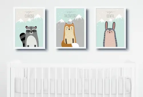 Quadros Infantil Baby Animais Montanhas Seja A4