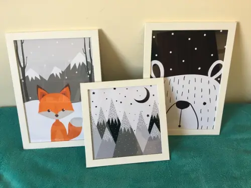 Quadros Infantil Be Happy Montanha Urso Raposa