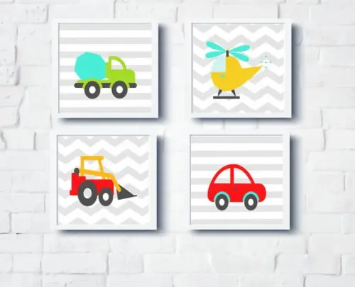 Quadros Infantil Bebê Menino Carrinhos e Avião