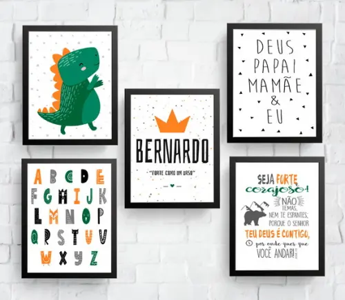 Quadros Infantil Dinossauro Alfabeto Papai Mamãe e Nome