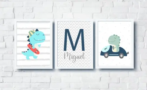 Quadros Infantil Dinossauros Nome Personalizado