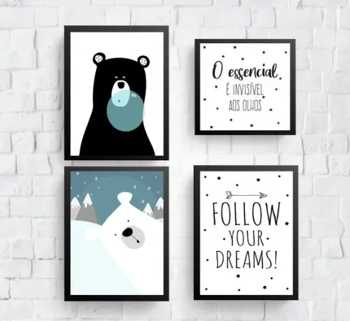 Quadros Infantil Escandinava Urso Polar-follow Your Dreams