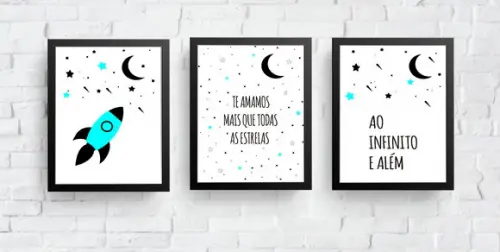Quadros Infantil Escandinavo Foguete ao Infinito e Além
