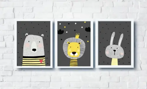 Quadros Infantil Escandinavo Leão Coelho Urso A4
