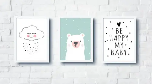 Quadros Infantil Escandinavo Nuvem Ursinho Be Happy