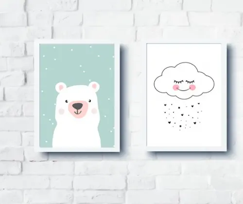 Quadros Infantil Escandinavo Nuvem Ursinho A4