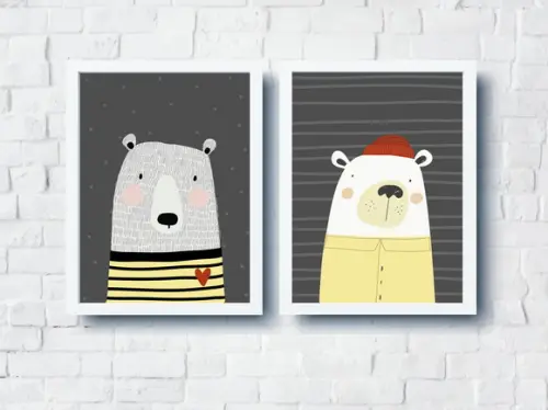 Quadros Infantil Escandinavo Ursos A4