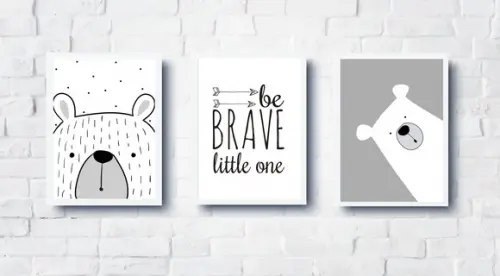 Quadros Infantil Escandinavo Ursos e Be Brave A4