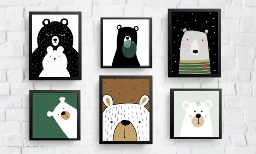 Quadros Infantil Escandinavo Ursos Polares e Ursos Floresta