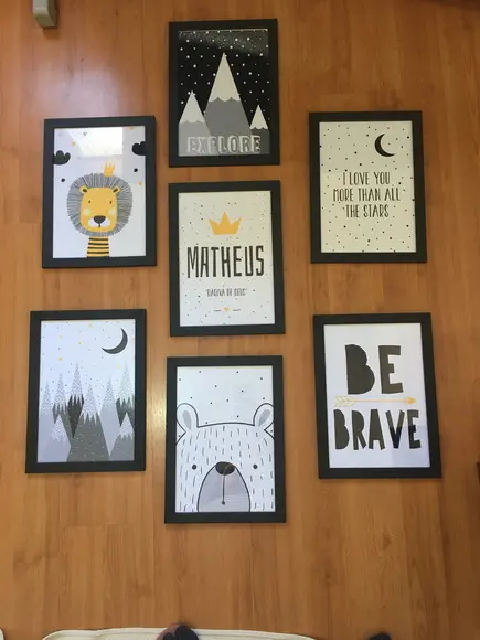 Quadros Infantil Escandinavos Urso Leão Dino Dream Big A4