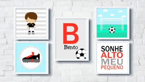 Quadros Infantil Jogador Futebol Bola Chuteira e Nome