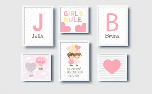 Quadros infantil Irmãs Meninas Balões
