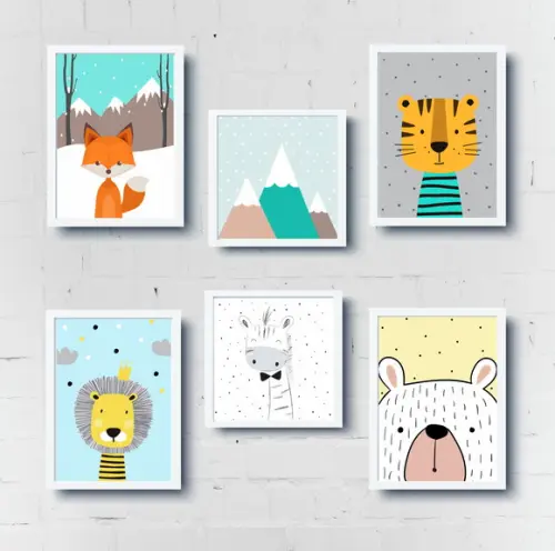 Quadros Infantil Leão Raposa Tigre Montanhas