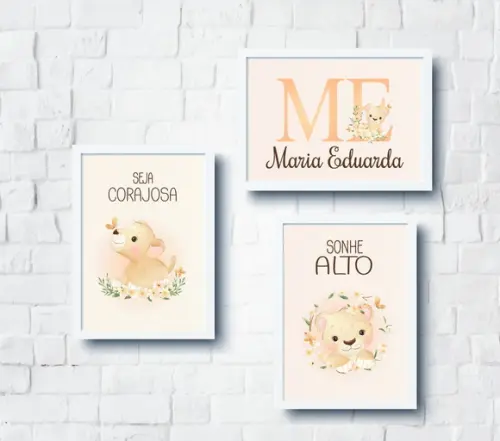 Quadros Infantil Leoa Baby e Nome Personalizado A4