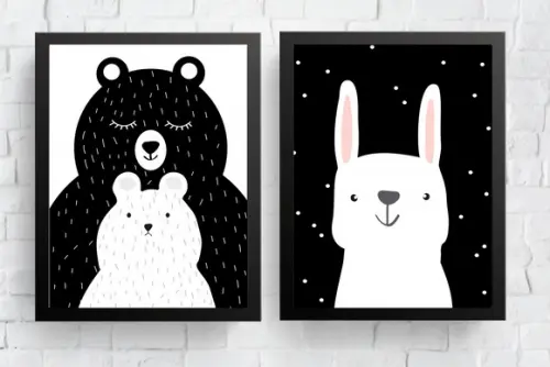 Quadros Infantil Mamãe Urso e Coelho Escandinavo A4