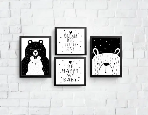 Quadros Infantil Mamãe Urso Dream Big e Be Happy