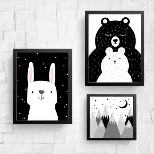 Quadros Infantil Mamãe Urso Coelho Montanhas Escandinavas
