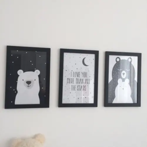 Quadros Infantil Mamãe Urso e Coelho Escandinavo A4