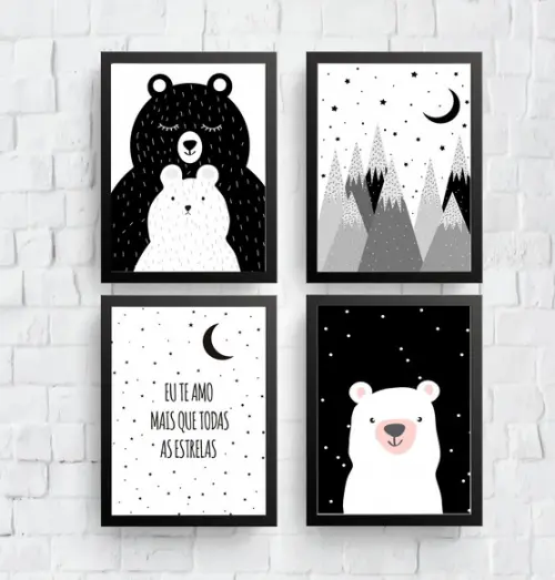 Quadros Infantil Mamãe Urso Montanhas Escandinavas