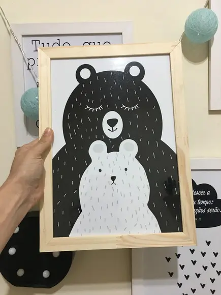 Quadros Infantil Mamãe Urso e Coelho Escandinavo A4