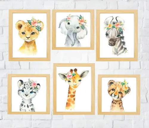 Quadros Infantil Menina Animais Safari Baby
