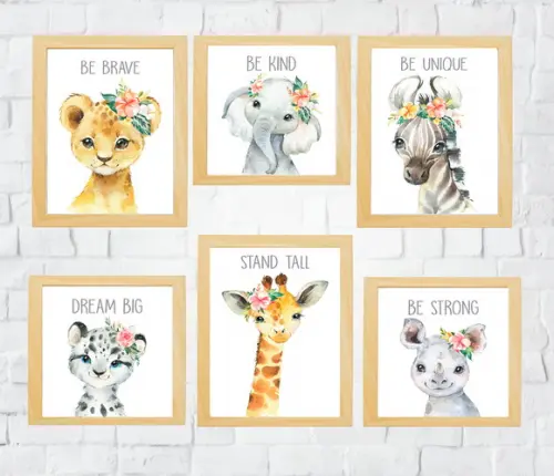 Quadros Infantil Menina Animais Safari Baby