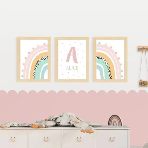 Quadros Infantil Menina Arco Íris e Nome Personalizado A3