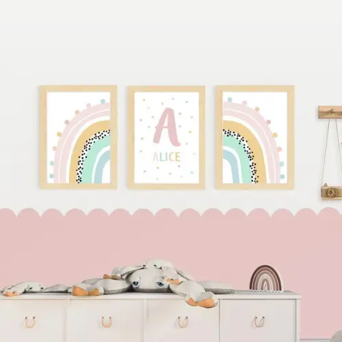 Quadros Infantil Menina Arco Íris e Nome Personalizado A4