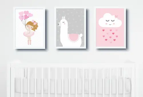Quadros Infantil Menina Bailarina Lhama e Nuvem