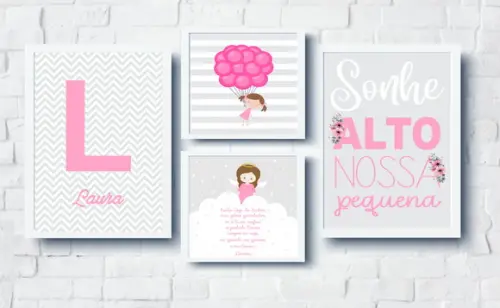 Quadros Infantil Menina Balões Sonhe Alto Nome Personalizado