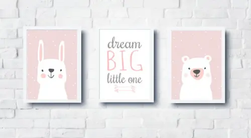 Quadros Infantil Menina Coelho Urso Escandinavo A4