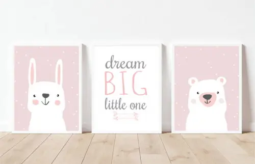 Quadros Infantil Menina Coelho e Urso Escandinavos A3