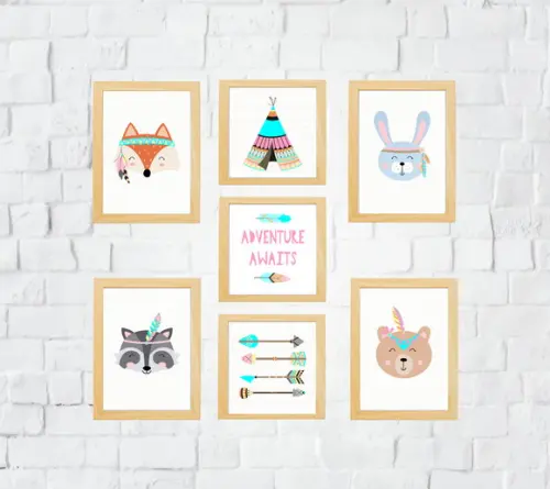 Quadros Infantil Menina Floresta Raposa Urso Coelho Guaxinim