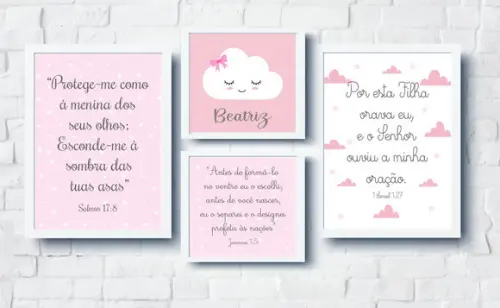 Quadros Infantil Menina Nuvem Nome e Versículos