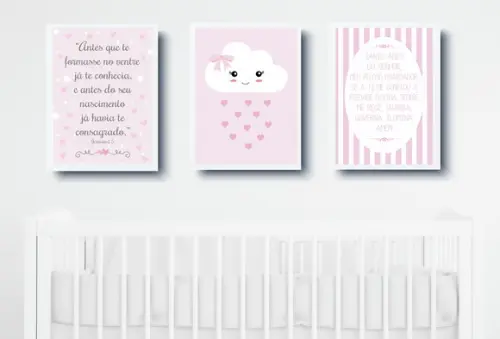 Quadros Infantil Menina Nuvem Versículo e Oração Anjo A4